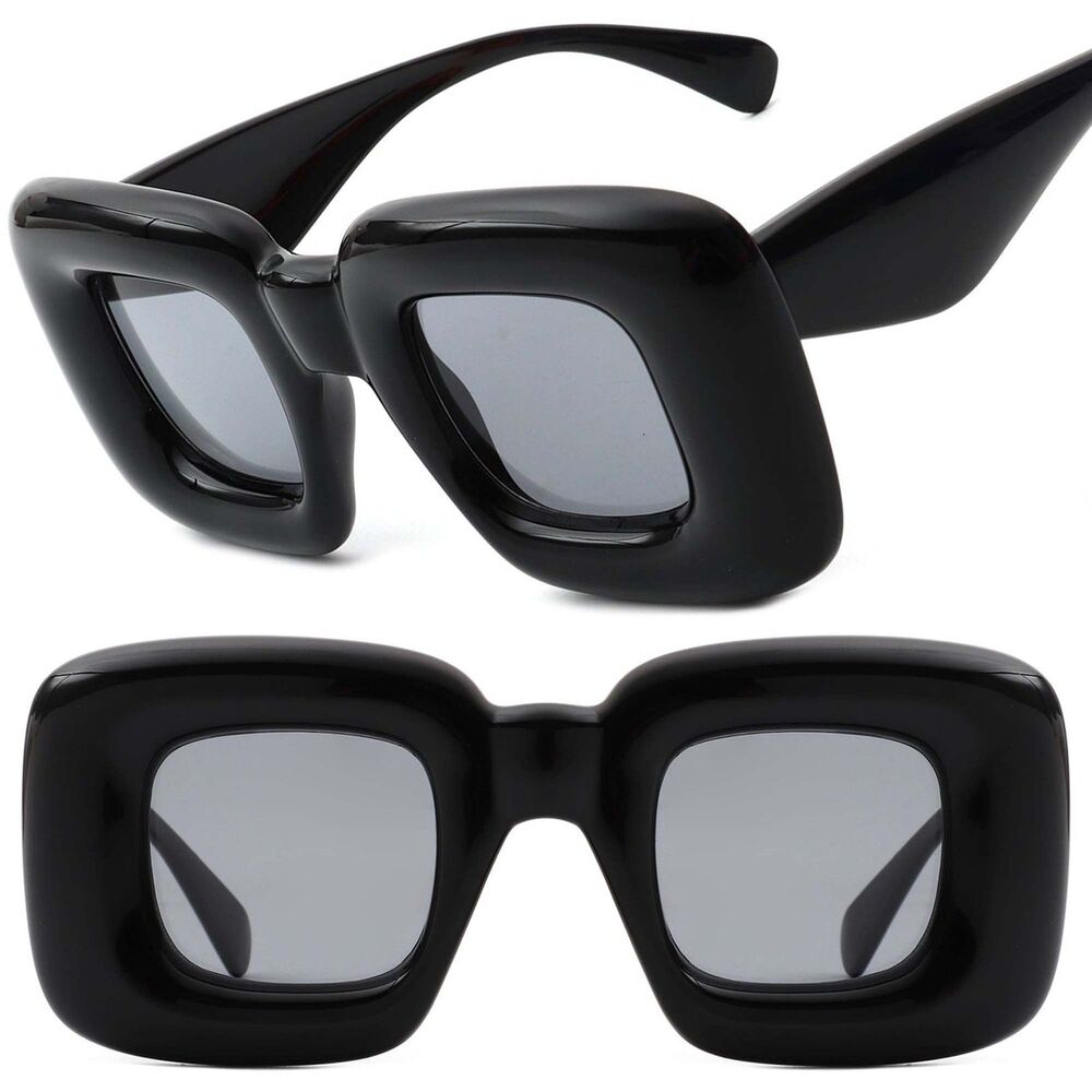 Square Irregular Chic Chunky Bloated Balloon Fashion Womens Black Sunglasses